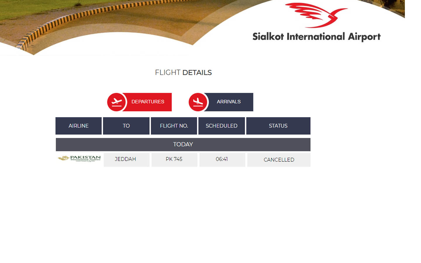 SIALKOT AIRPORT ARRIVAL FLIGHT SCHEDULE TOMORROW visual data 2